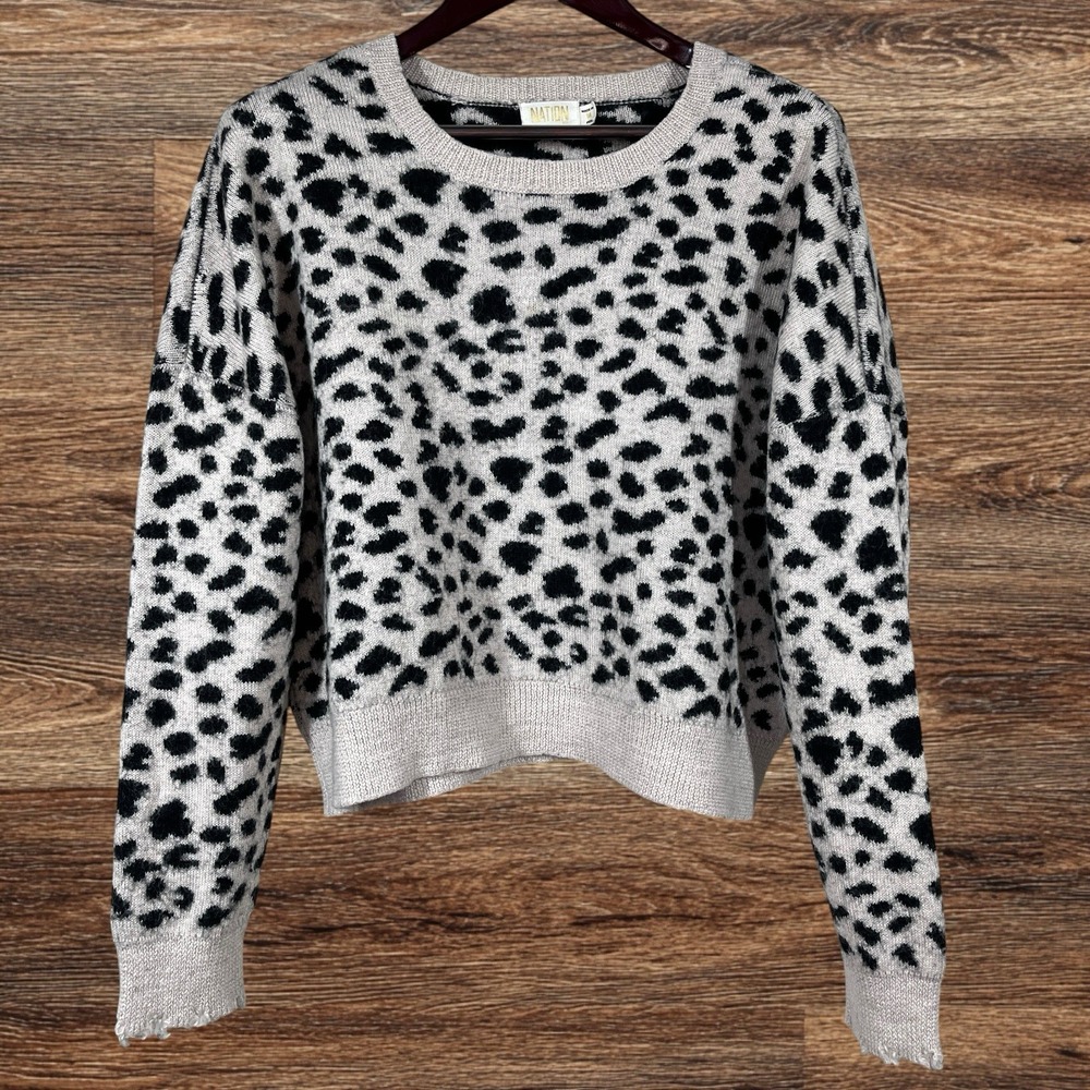 Nation LTD Trixie Baby Alpaca Cotton Cheetah Print Jacquard Knit Sweater Size M - Picture 2 of 9